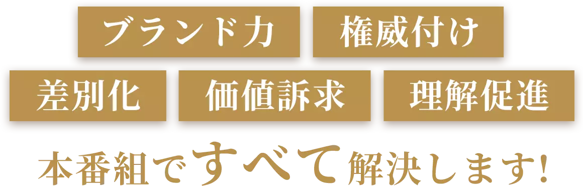 ブランド力 権威付け 差別化 価値訴求 理解促進 本番組ですべて解決します！